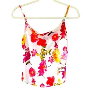 Vintage 90s Italian Juliana Collezione White Chiffon Floral Cowl Neck Cami